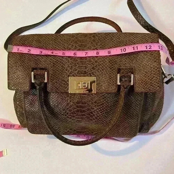 NWOT Michael Kors Snakeskin Python Suede 2Way Brown Tote Bag Satchel Purse Large - Picture 4 of 15